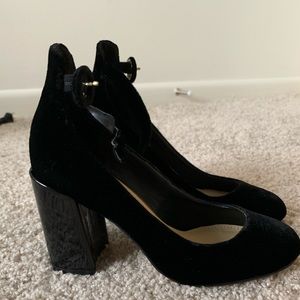 Marc fisher suede pump with ankle strap